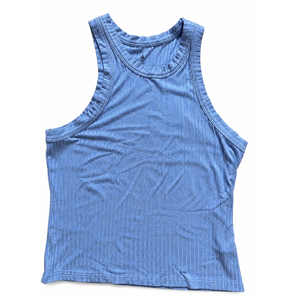 Free People Movement Ribbed Tank Top Blue Racerback High Neck OB1132522 Womens L